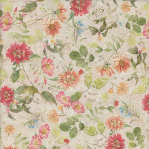 Clothworks Fabrics Hummingbird Days Katie Pertiet Mixed Floral Cream Red Green