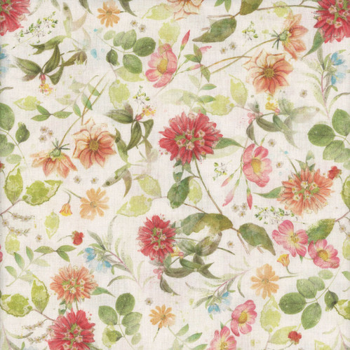 Clothworks Fabrics Hummingbird Days Katie Pertiet Mixed Floral Tan Red Green