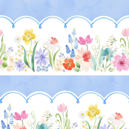 Clothworks Fabrics Spring Cheer Heatherlee Chan Pictorial Stripe Blue