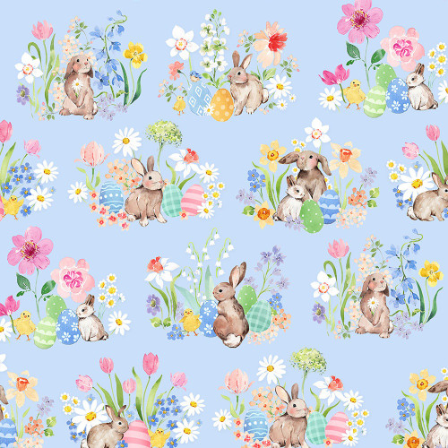 Clothworks Fabrics Spring Cheer Heatherlee Chan Toile Blue Pink Green