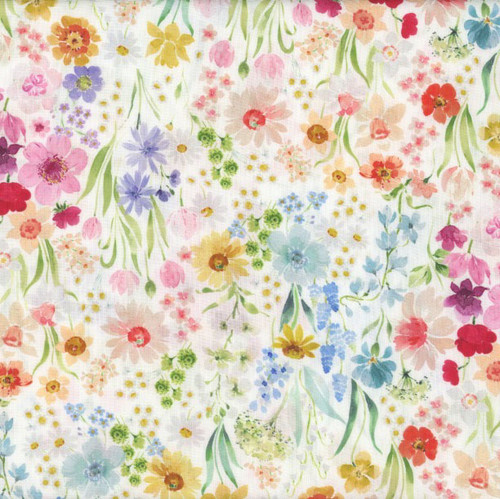 Clothworks Fabrics Spring Cheer Heatherlee Chan Garden Flowers Red Pink Green Yellow