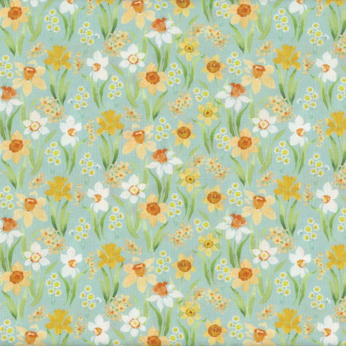 Clothworks Fabrics Spring Cheer Heatherlee Chan Daffodils Green Yellow