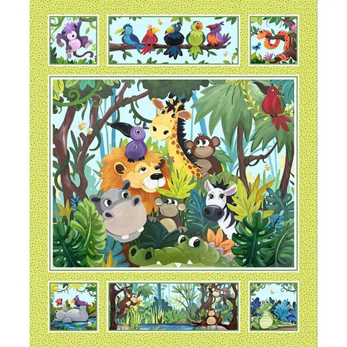 Clothworks Fabrics Jungle Friends 36 Inch Quilt Panel