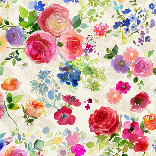 Clothworks Fabrics Fleur de Rose Sue Zipkin Bouquets Cream Pink Red