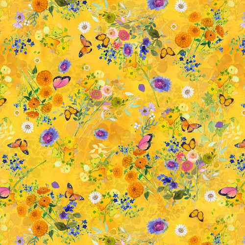 Clothworks Fabrics Fleur de Rose Sue Zipkin Butterfly Garden Orange Yellow