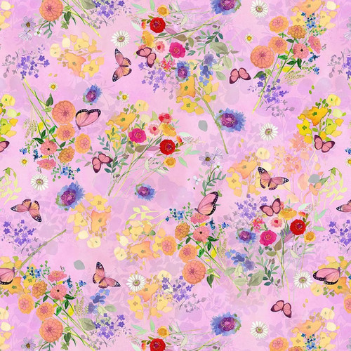 Clothworks Fabrics Fleur de Rose Sue Zipkin Butterfly Garden Pink