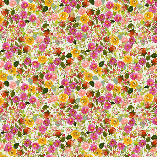 Clothworks Fabrics Fleur de Rose Sue Zipkin Dahlias Rose Pink Yellow