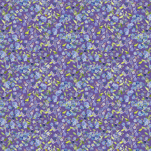 Clothworks Fabrics Fleur de Rose Sue Zipkin Forget-Me-Not Purple Green Blue