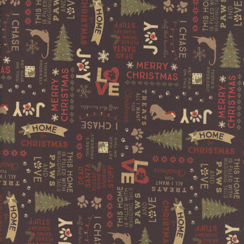 Clothworks Fabrics Christmas Tails Dan DiPaolo Words Cream