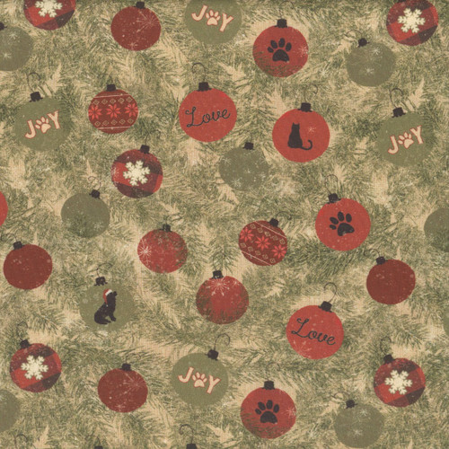 Clothworks Fabrics Christmas Tails Dan DiPaolo Ornaments Butter Yellow Green