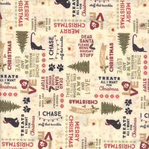 Clothworks Fabrics Christmas Tails Dan DiPaolo Words Black Red Green
