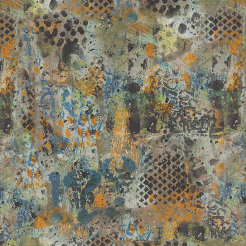 Clothworks Fabrics Emerald Hollow Sue Zipkin Collage Green Grey Orange