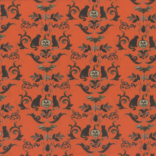 Clothworks Fabrics Emerald Hollow Sue Zipkin Damask Orange Black