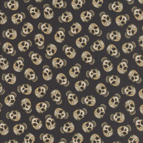 Clothworks Fabrics Emerald Hollow Sue Zipkin Skulls Black Cream
