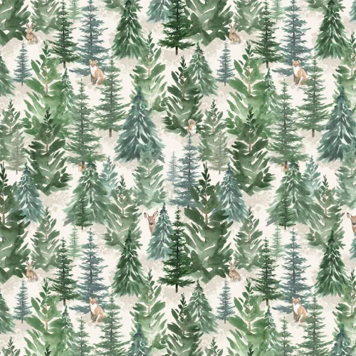 Clothworks Fabrics Woodland Way Beth Grove Forest Cream Green
