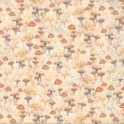 Clothworks Fabrics Woodland Way Beth Grove Mushrooms Brown Grey