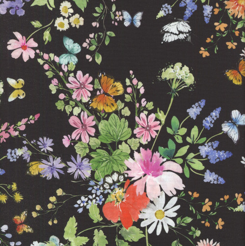 Clothworks Fabrics Sunlit Sonnet Heatherlee Chan Bouquets Black Green Pink