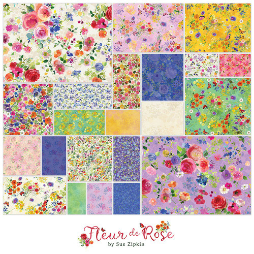 Clothworks Fabrics Fleur de Rose Sue Zipkin Fat Quarter Pack