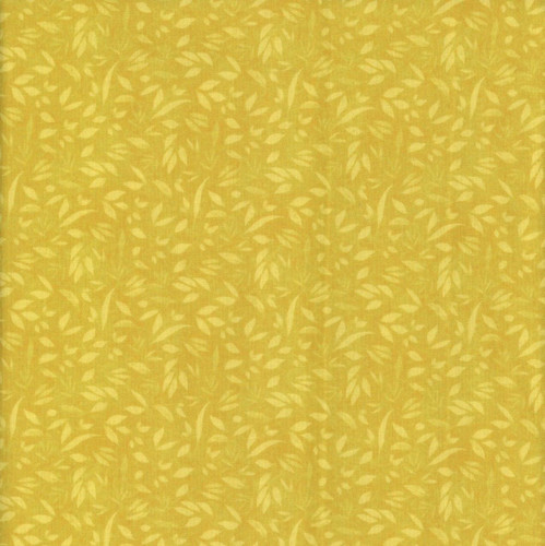 Lumin Fabrics White Owl Textiles Fundamentals Foliage Yellow, yellow fabric with a leaf pattern design.