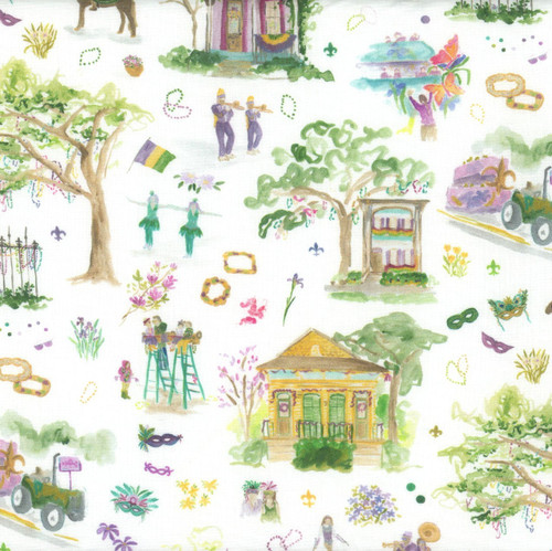 Dear Stella Fabrics Mardi Gras Mardi Gras White