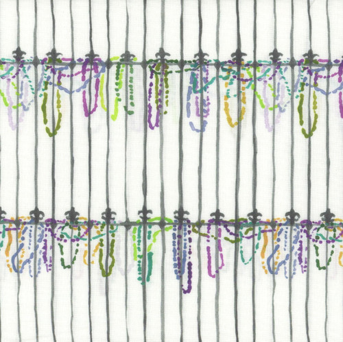 Dear Stella Fabrics Mardi Gras Fence Beads White