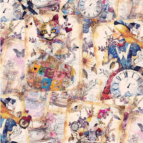 Timeless Treasures Fabrics Looking Glass Alice'S Dream Collage Multi