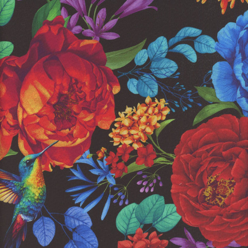 Timeless Treasures Fabrics Hacienda Large Bright Floral Black
