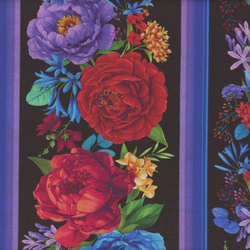 Timeless Treasures Fabrics Hacienda Bright Floral Repeating Stripe Brite