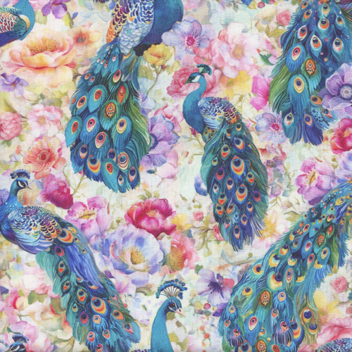 Timeless Treasures Fabrics Wild Beauty Peacocks On Floral Multi