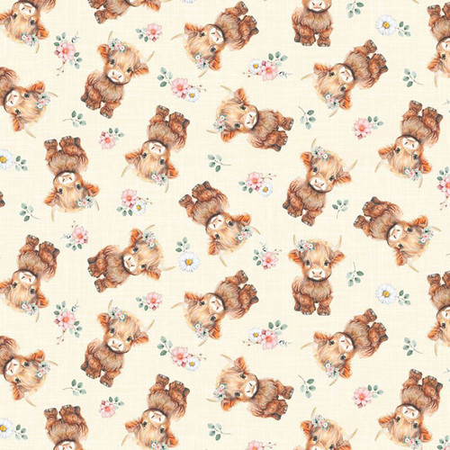 Timeless Treasures Fabrics Til the Cows Come Home Highland Cows & Floral Multi