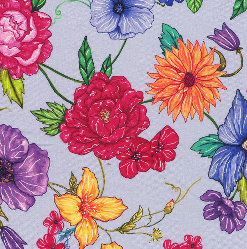 Timeless Treasures Fabrics Living Color Large Floral Spaced Blue