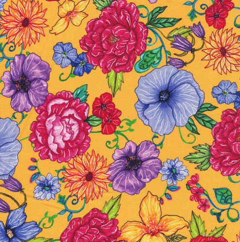 Timeless Treasures Fabrics Living Color Medium Hacienda Floral Yellow