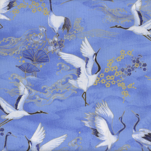 Timeless Treasures Fabrics Moonlight Asian Crane Metallic Sea