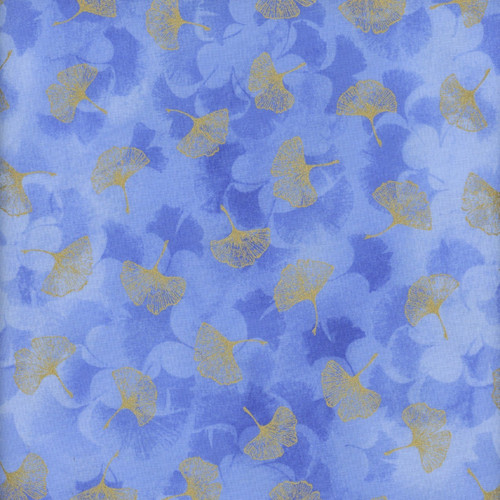 Timeless Treasures Fabrics Moonlight Ginkgo Leaves Metallic Blue