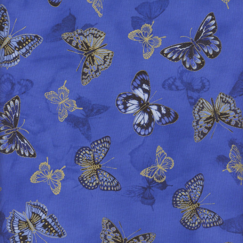 Timeless Treasures Fabrics Moonlight Tossed Butterflies Metallic Royal