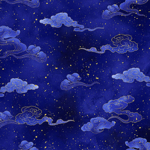 Timeless Treasures Fabrics Moonligtht Wave Cloud Metallic Sapphire