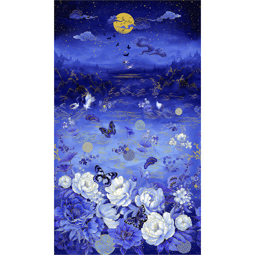 Timeless Treasures Fabrics Moonlight Asian Moonlight Panel 24 Inch Ocean