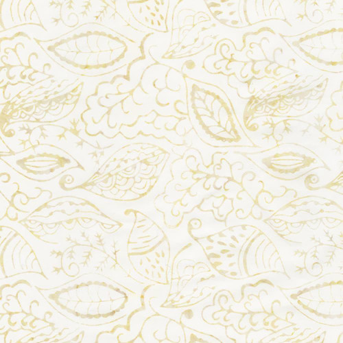 Timeless Treasures Fabrics Tonga Batiks Chateau Leaves Champagne, fabric with a cream and gold leaf pattern design.