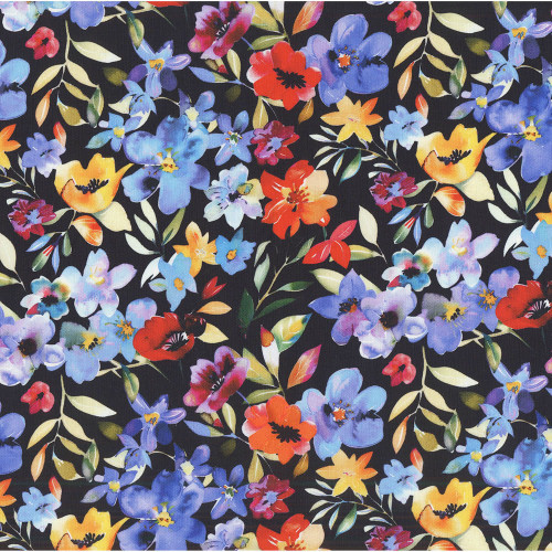 In The Beginning Fabrics Day and Night Jason Yenter Black Red Blue Flower Garden