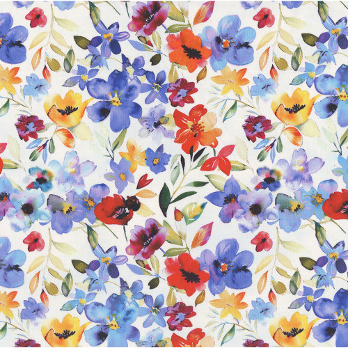 In The Beginning Fabrics Day and Night Jason Yenter White Blue Red Flower Garden