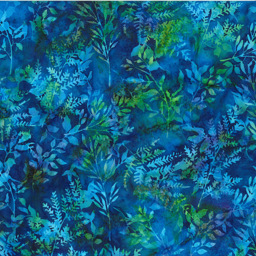 Hoffman Fabrics Bali Hand Dyed Batik Leafy Branches Ferns Fronds Lapis Blue