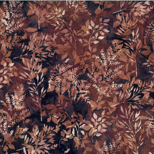 Hoffman Fabrics Bali Hand Dyed Batik Leafy Branches Ferns Fronds Walnut Brown