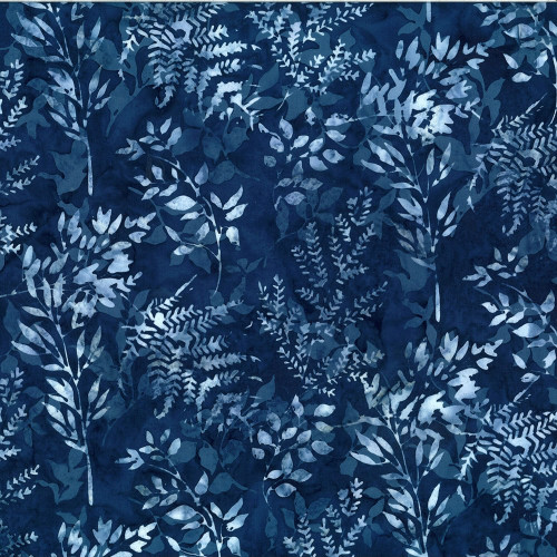 Hoffman Fabrics Bali Hand Dyed Batik Leafy Branches Ferns Fronds Navy Blue