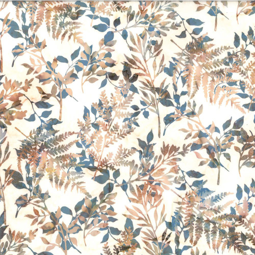 Hoffman Fabrics Bali Hand Dyed Batik Leafy Branches Ferns Fronds Natural Cream Brown Green