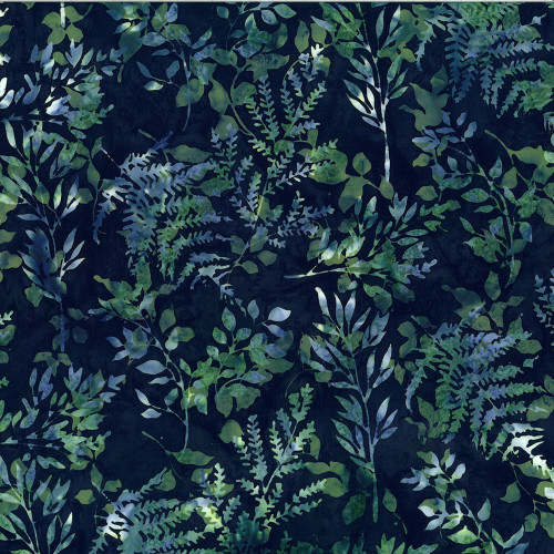 Hoffman Fabrics Bali Hand Dyed Batik Leafy Branches Ferns Fronds Black Jade Green