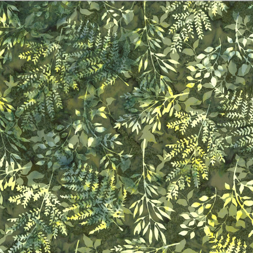 Hoffman Fabrics Bali Hand Dyed Batik Leafy Branches Ferns Fronds Herb Green