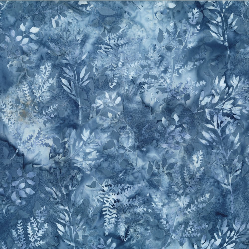Hoffman Fabrics Bali Hand Dyed Batik Leafy Branches Ferns Fronds Denim Blue