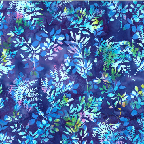 Hoffman Fabrics Bali Hand Dyed Batik Leafy Branches Ferns Fronds Wildflower Purple Green Pink