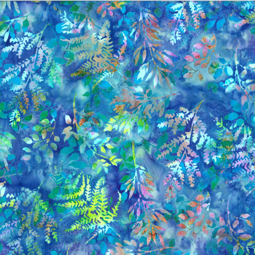 Hoffman Fabrics Bali Hand Dyed Batik Leafy Branches Ferns Fronds Mermaid Blue