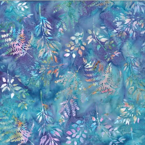 Hoffman Fabrics Bali Hand Dyed Batik Leafy Branches Ferns Fronds Rainbow Sweets Purple Pink Blue